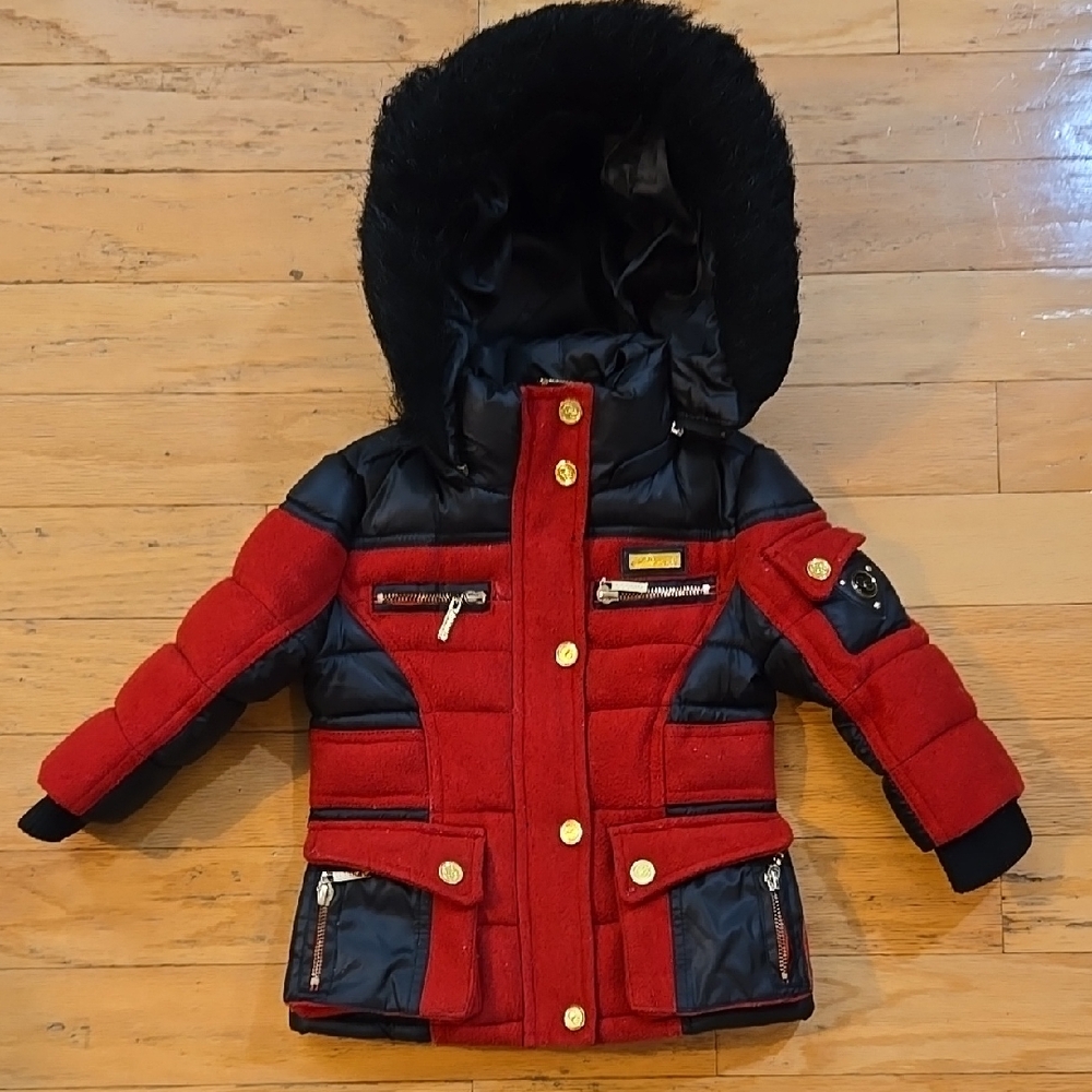 Girls 2T Coogi Wool Blend Hooded Jacket Coat Red Black Bling Hip Hop